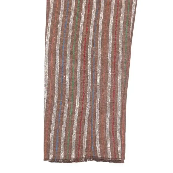 Mens Gurkha Pants 38 Brown Striped Cotton Straight Fit Flat Front Chino Trousers